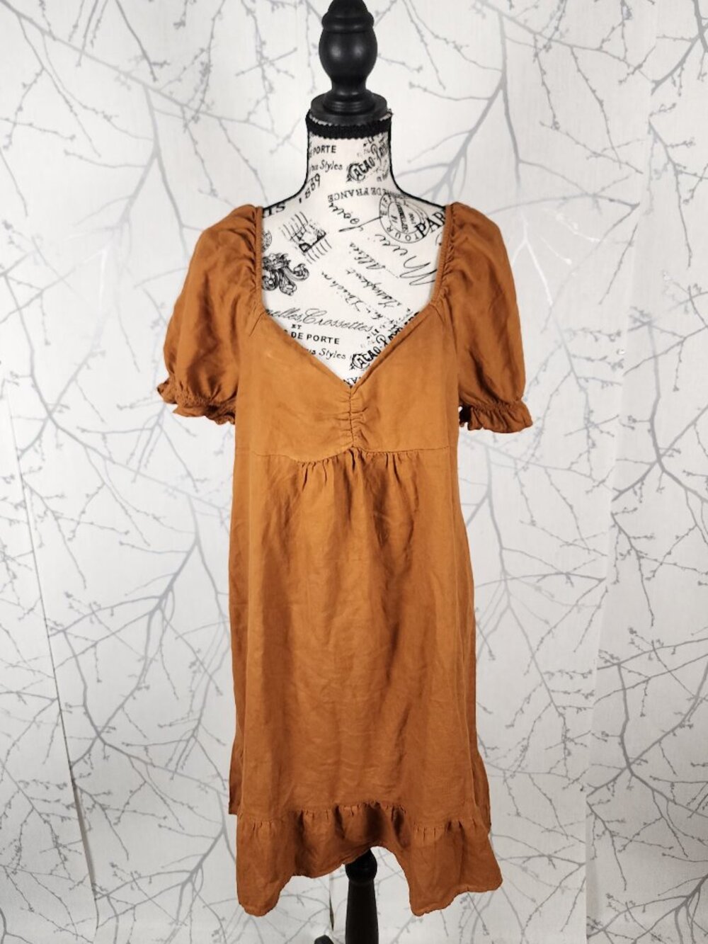Reitmans Mustard Yellow 55% Linen Blend Peplum Peasant Dress